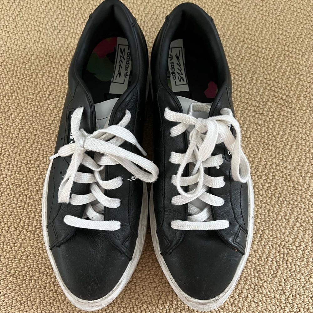 Black Leather Platform Adidas Sneakers